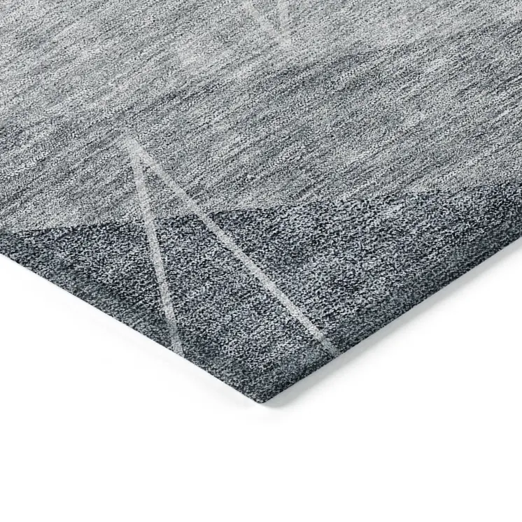 3' X 5' Charcoal Gray And Silver Geometric Washable Indoor Outdoor Area Rug