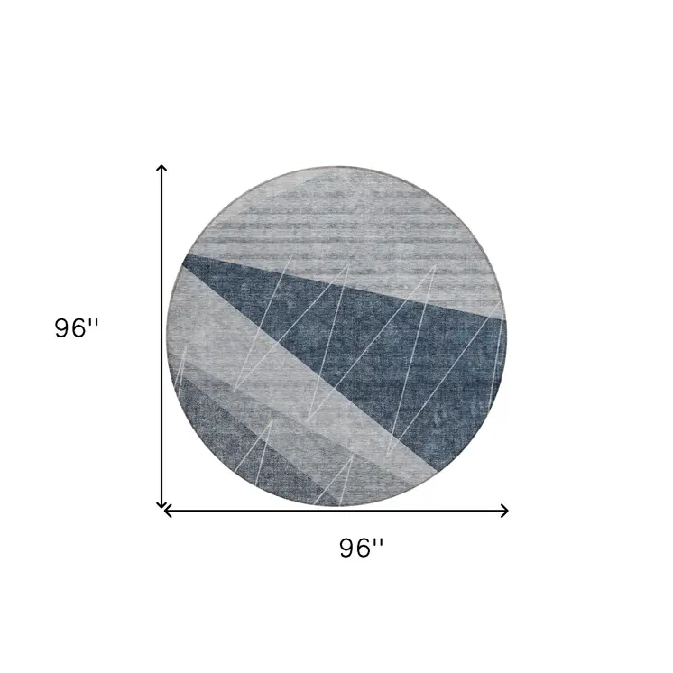 8' Charcoal Gray And Silver Round Geometric Washable Indoor Outdoor Area Rug