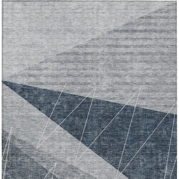 8' X 10' Charcoal Gray And Silver Geometric Washable Indoor Outdoor Area Rug