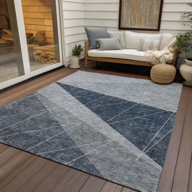 8' X 10' Charcoal Gray And Silver Geometric Washable Indoor Outdoor Area Rug