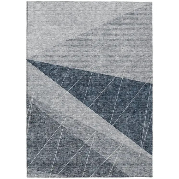 8' X 10' Charcoal Gray And Silver Geometric Washable Indoor Outdoor Area Rug