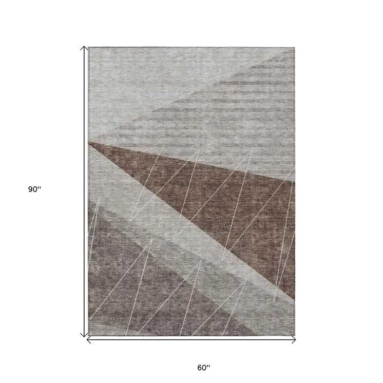 5' X 8' Gray Silver And Taupe Geometric Washable Indoor Outdoor Area Rug