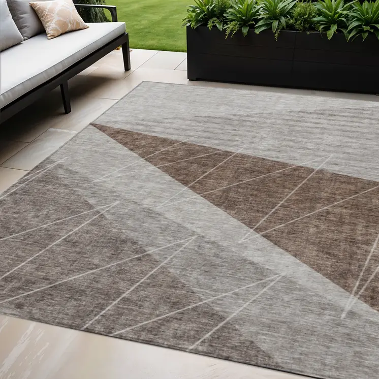 5' X 8' Gray Silver And Taupe Geometric Washable Indoor Outdoor Area Rug