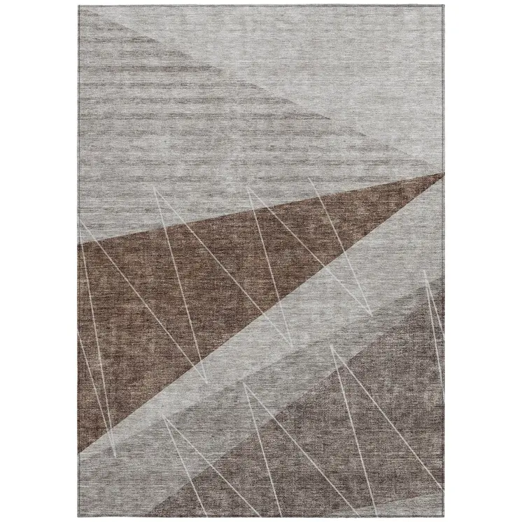 10' X 14' Gray Silver And Taupe Geometric Washable Indoor Outdoor Area Rug