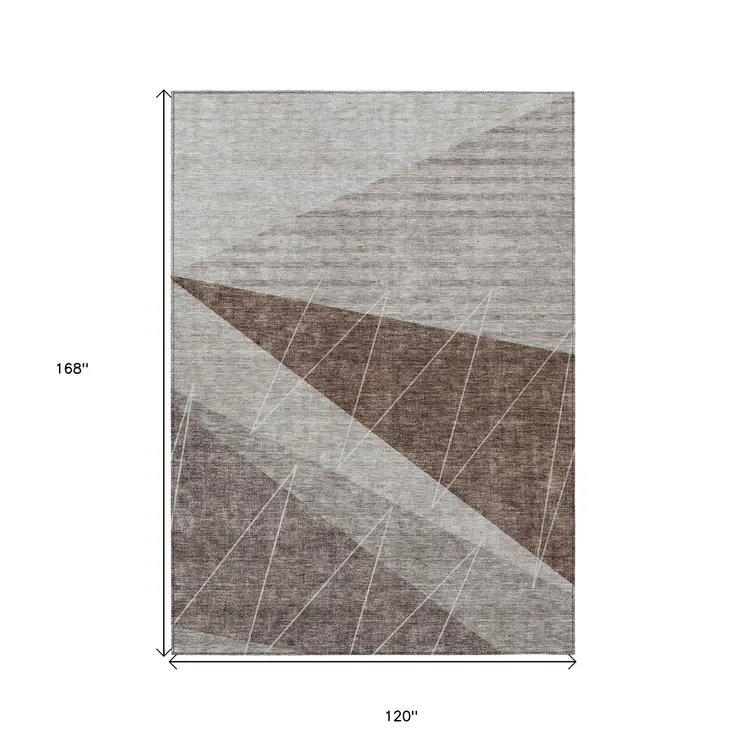 10' X 14' Gray Silver And Taupe Geometric Washable Indoor Outdoor Area Rug