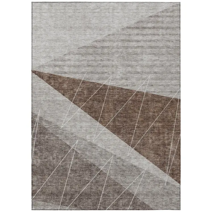 10' X 14' Gray Silver And Taupe Geometric Washable Indoor Outdoor Area Rug