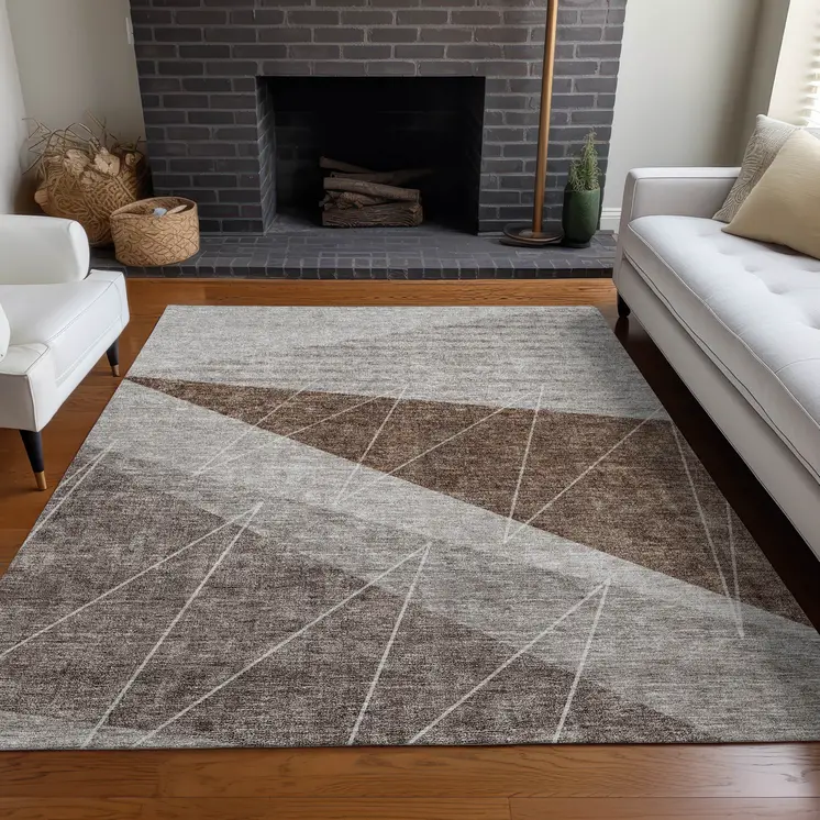10' X 14' Gray Silver And Taupe Geometric Washable Indoor Outdoor Area Rug