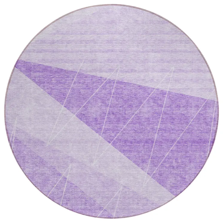 8' Lavender And Purple Round Geometric Washable Indoor Outdoor Area Rug