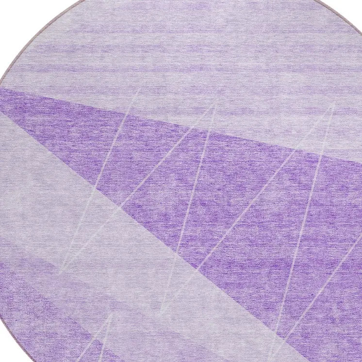 8' Lavender And Purple Round Geometric Washable Indoor Outdoor Area Rug