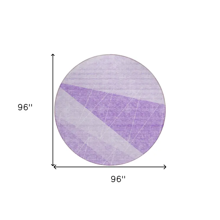 8' Lavender And Purple Round Geometric Washable Indoor Outdoor Area Rug