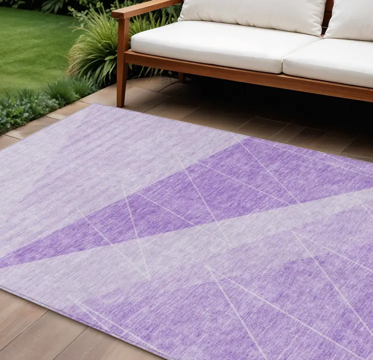 10' X 14' Lavender And Purple Geometric Washable Indoor Outdoor Area Rug