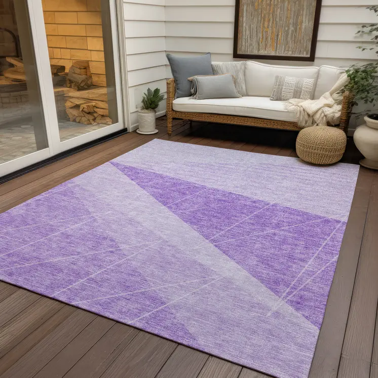 10' X 14' Lavender And Purple Geometric Washable Indoor Outdoor Area Rug