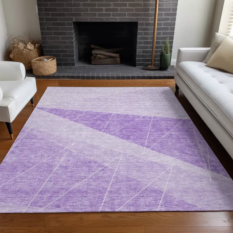 10' X 14' Lavender And Purple Geometric Washable Indoor Outdoor Area Rug