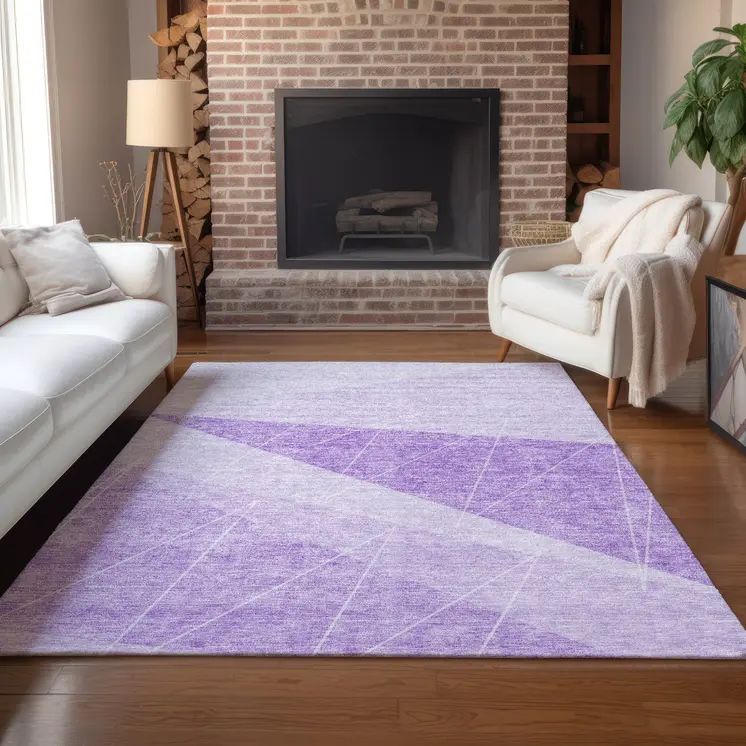 10' X 14' Lavender And Purple Geometric Washable Indoor Outdoor Area Rug