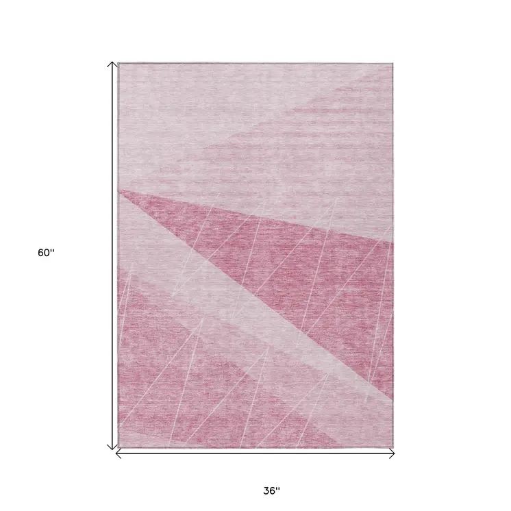 3' X 5' Pink Mauve And Blush Geometric Washable Indoor Outdoor Area Rug