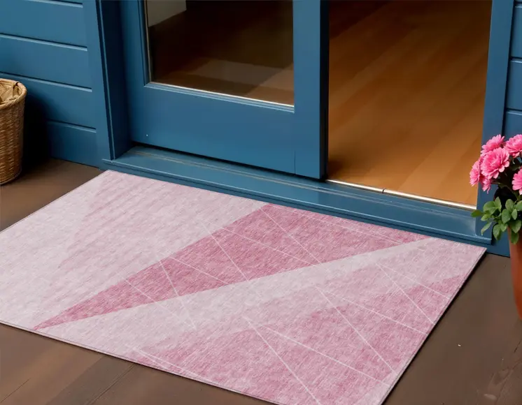 3' X 5' Pink Mauve And Blush Geometric Washable Indoor Outdoor Area Rug