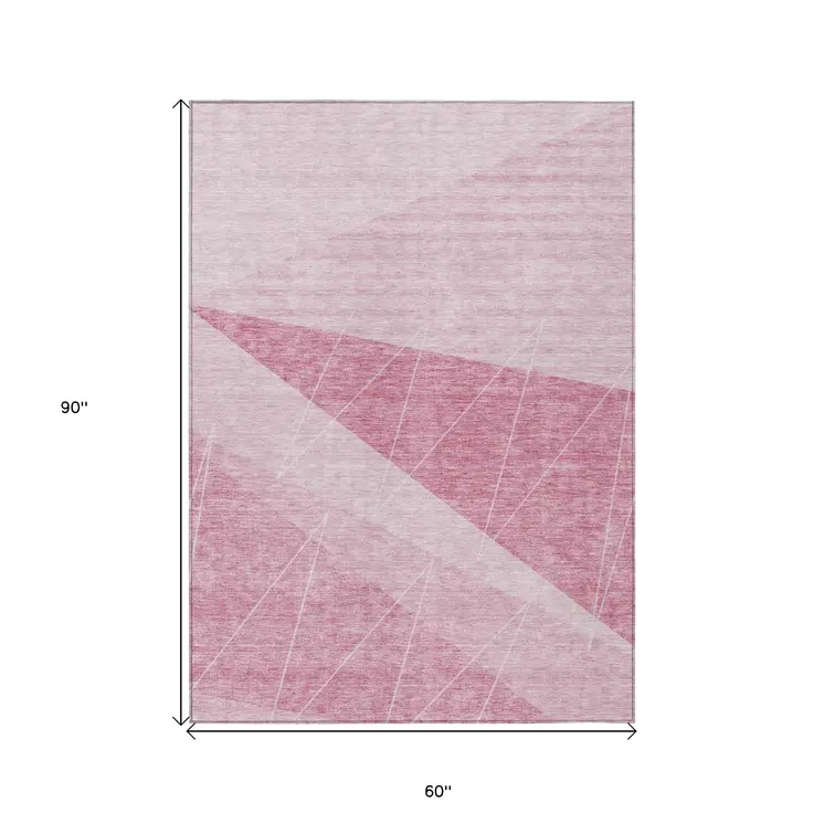 5' X 8' Pink Mauve And Blush Geometric Washable Indoor Outdoor Area Rug