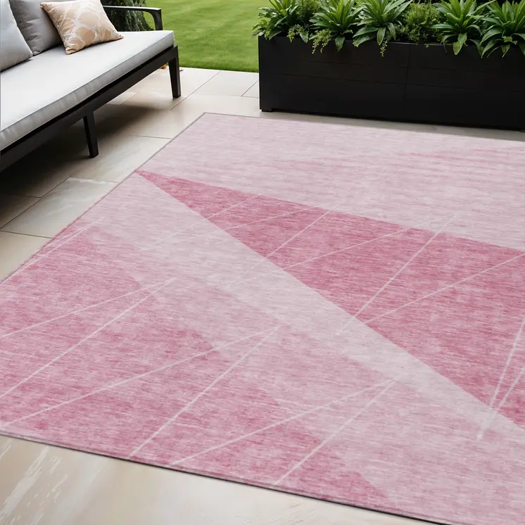 5' X 8' Pink Mauve And Blush Geometric Washable Indoor Outdoor Area Rug