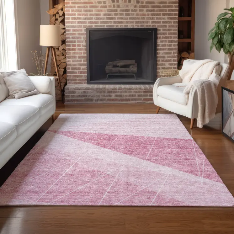 5' X 8' Pink Mauve And Blush Geometric Washable Indoor Outdoor Area Rug