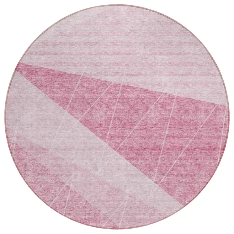 8' Pink Mauve And Blush Round Geometric Washable Indoor Outdoor Area Rug
