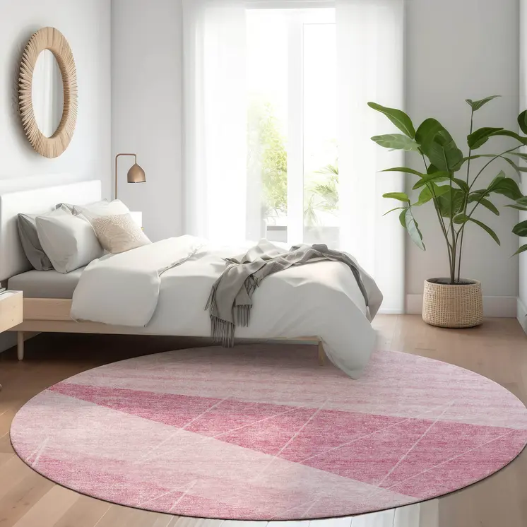 8' Pink Mauve And Blush Round Geometric Washable Indoor Outdoor Area Rug