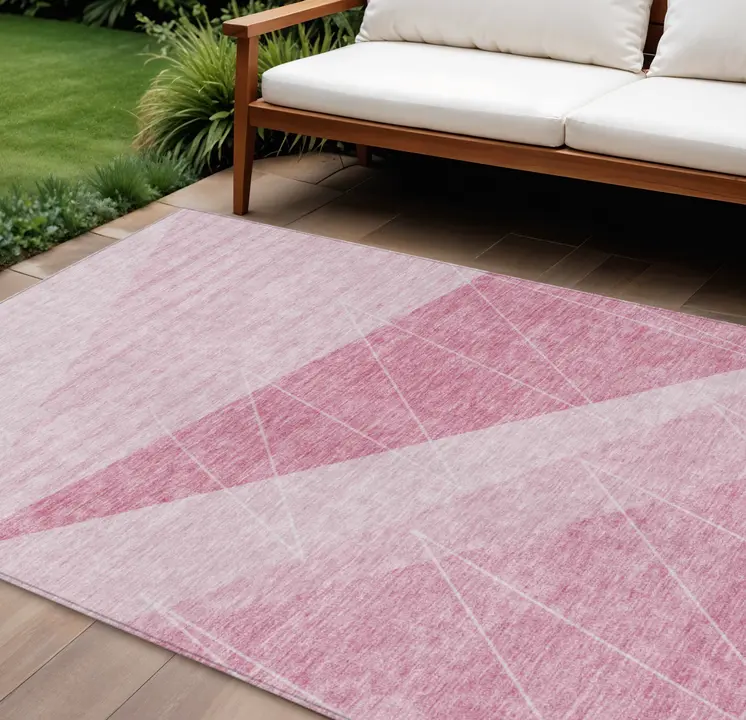 8' X 10' Pink Mauve And Blush Geometric Washable Indoor Outdoor Area Rug