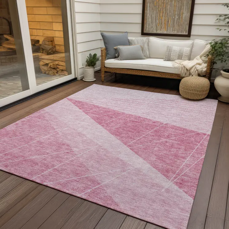 8' X 10' Pink Mauve And Blush Geometric Washable Indoor Outdoor Area Rug
