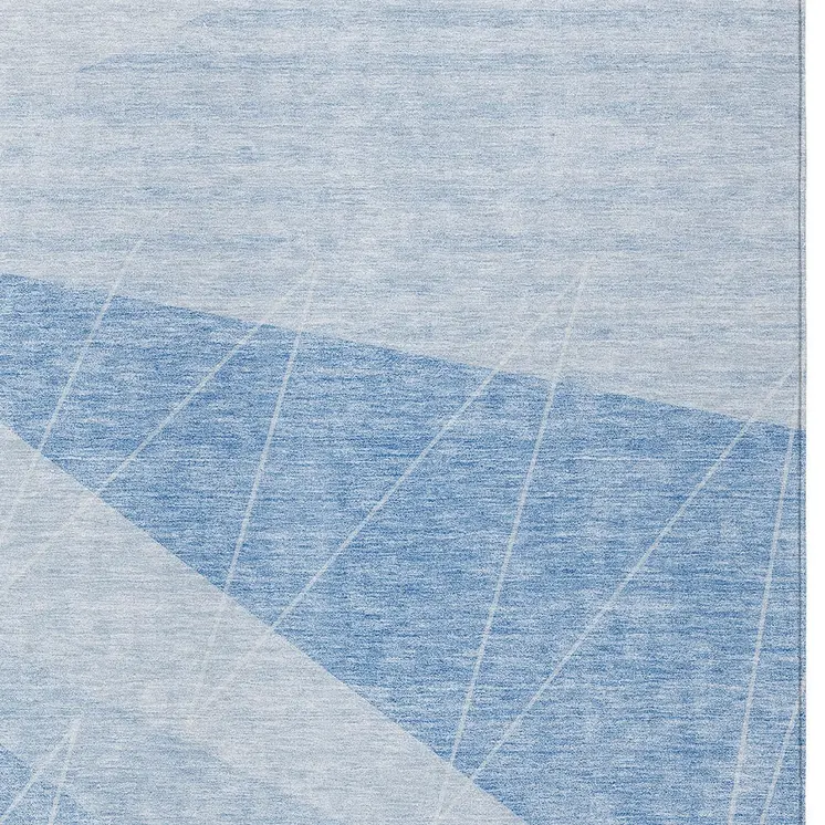 5' X 8' Sky Blue And Denim Blue Geometric Washable Indoor Outdoor Area Rug