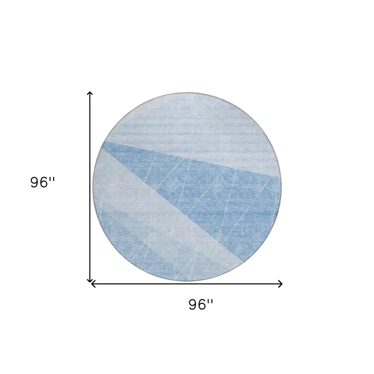 8' Sky Blue And Denim Blue Round Geometric Washable Indoor Outdoor Area Rug