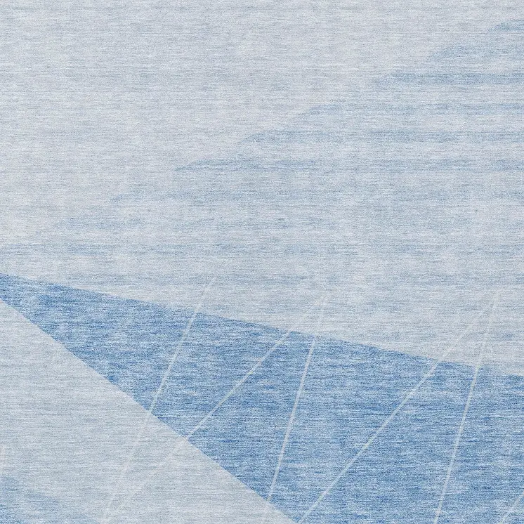 9' X 12' Sky Blue And Denim Blue Geometric Washable Indoor Outdoor Area Rug