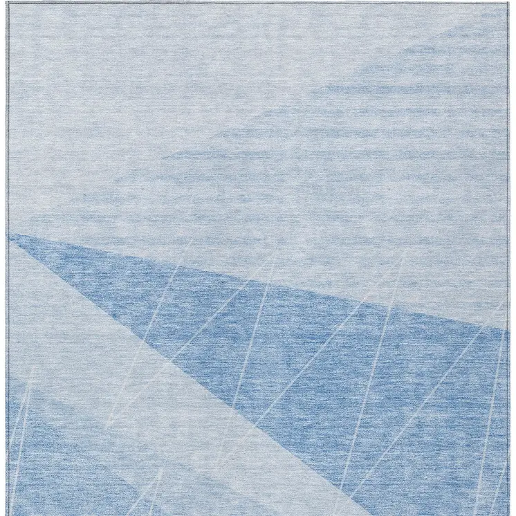 10' X 14' Sky Blue And Denim Blue Geometric Washable Indoor Outdoor Area Rug