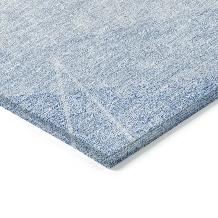 10' X 14' Sky Blue And Denim Blue Geometric Washable Indoor Outdoor Area Rug