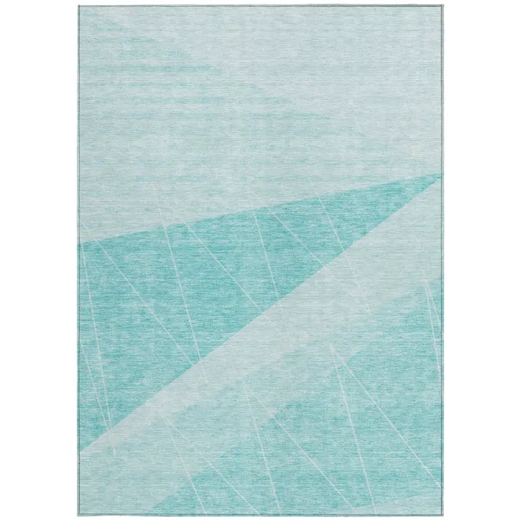 3' X 5' Teal Blue Aqua And Ivory Geometric Washable Indoor Outdoor Area Rug