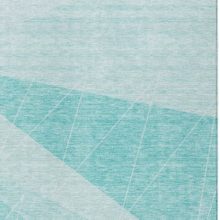 3' X 5' Teal Blue Aqua And Ivory Geometric Washable Indoor Outdoor Area Rug