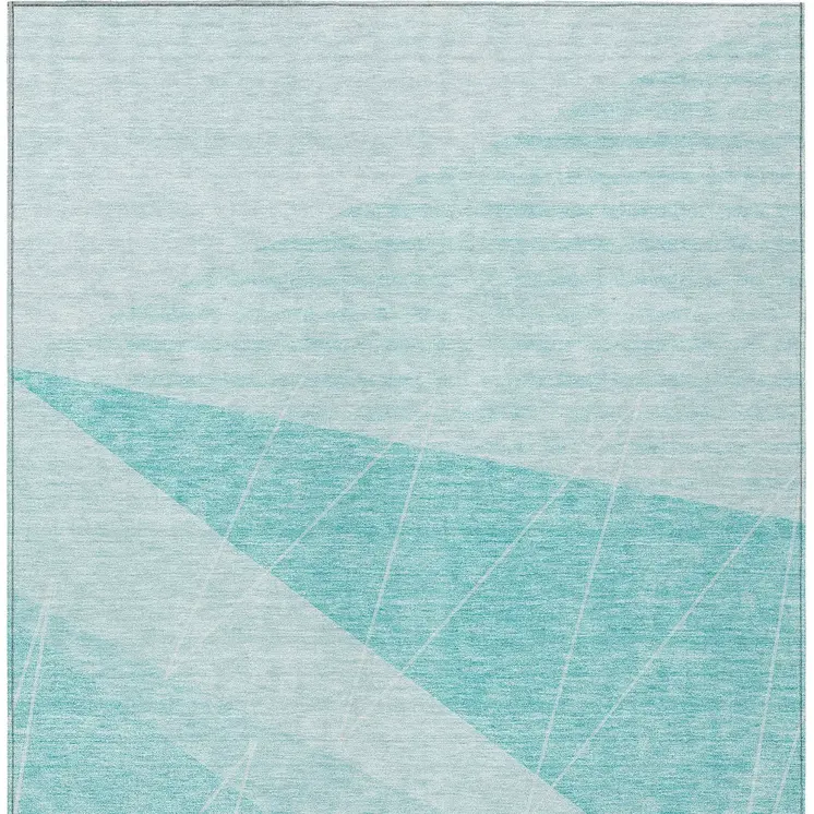 5' X 8' Teal Blue Aqua And Ivory Geometric Washable Indoor Outdoor Area Rug