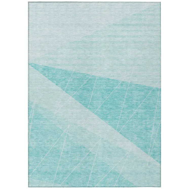 5' X 8' Teal Blue Aqua And Ivory Geometric Washable Indoor Outdoor Area Rug