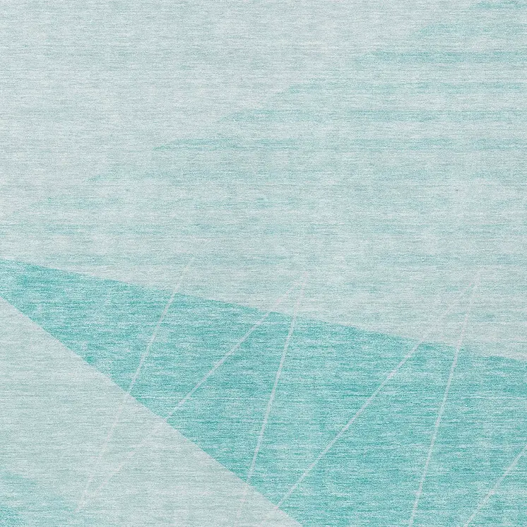 5' X 8' Teal Blue Aqua And Ivory Geometric Washable Indoor Outdoor Area Rug