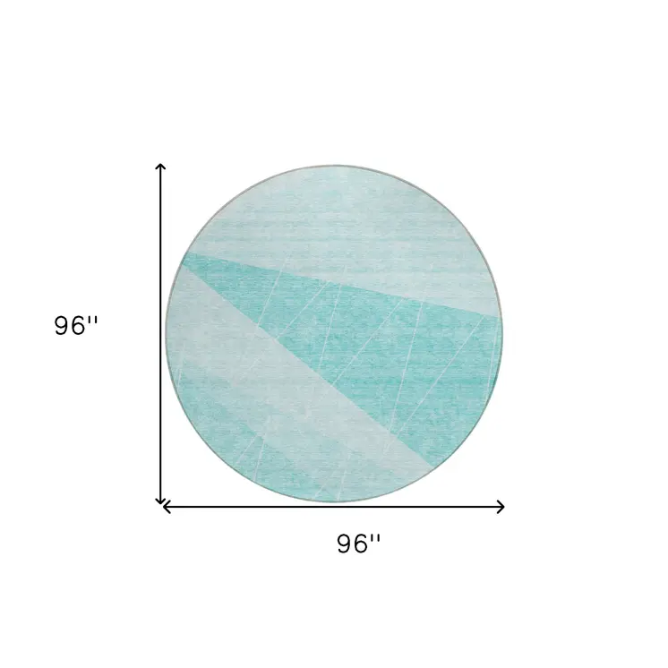 8' Teal Blue Aqua And Ivory Round Geometric Washable Indoor Outdoor Area Rug