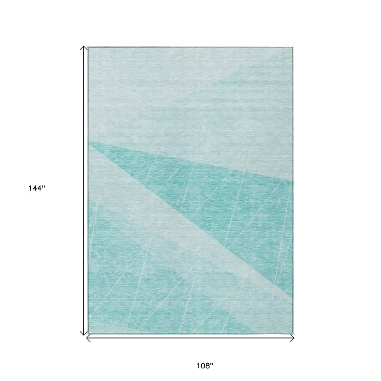 9' X 12' Teal Blue Aqua And Ivory Geometric Washable Indoor Outdoor Area Rug