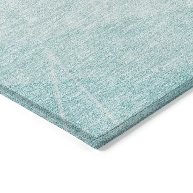 9' X 12' Teal Blue Aqua And Ivory Geometric Washable Indoor Outdoor Area Rug
