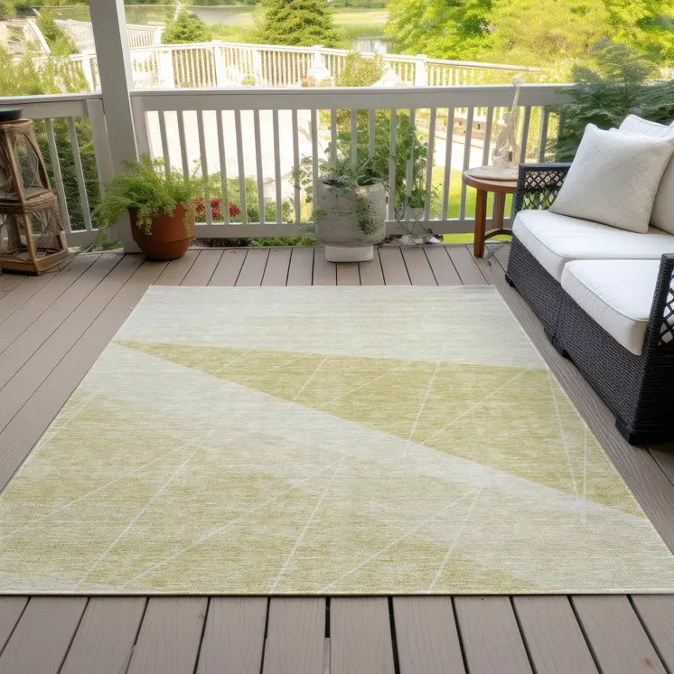 3' X 5' Wheat Gold And Ivory Geometric Washable Indoor Outdoor Area Rug