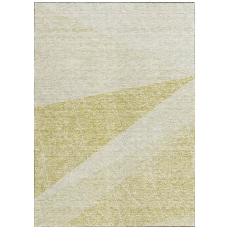8' X 10' Wheat Gold And Ivory Geometric Washable Indoor Outdoor Area Rug