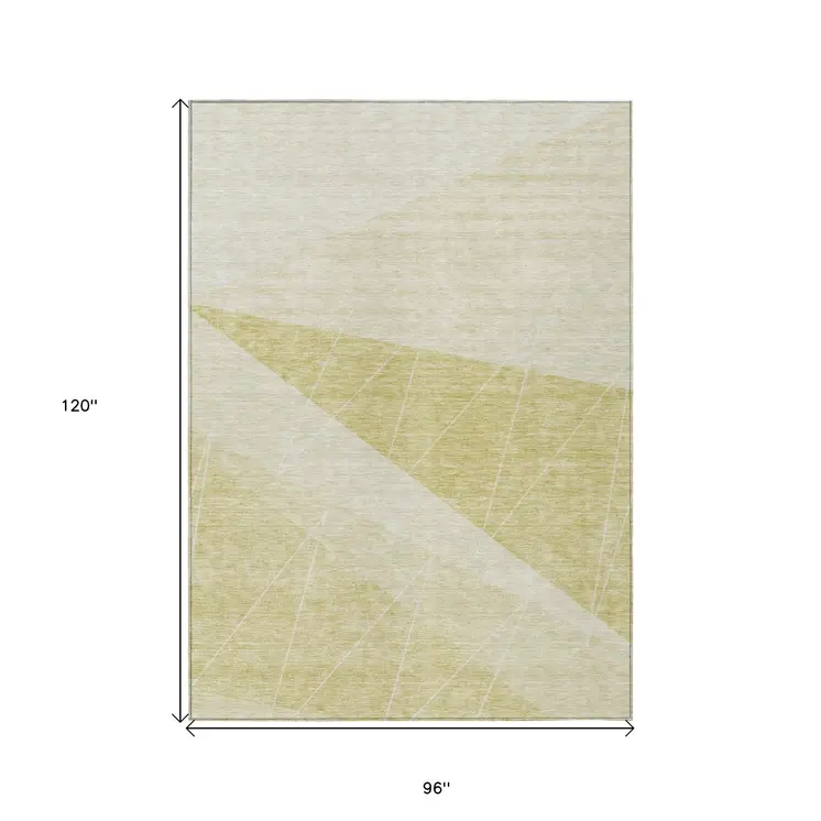 8' X 10' Wheat Gold And Ivory Geometric Washable Indoor Outdoor Area Rug