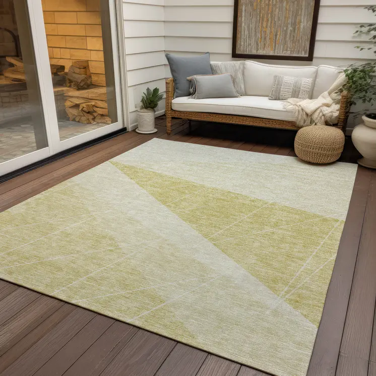8' X 10' Wheat Gold And Ivory Geometric Washable Indoor Outdoor Area Rug