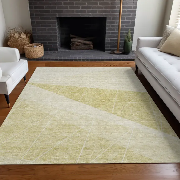 8' X 10' Wheat Gold And Ivory Geometric Washable Indoor Outdoor Area Rug
