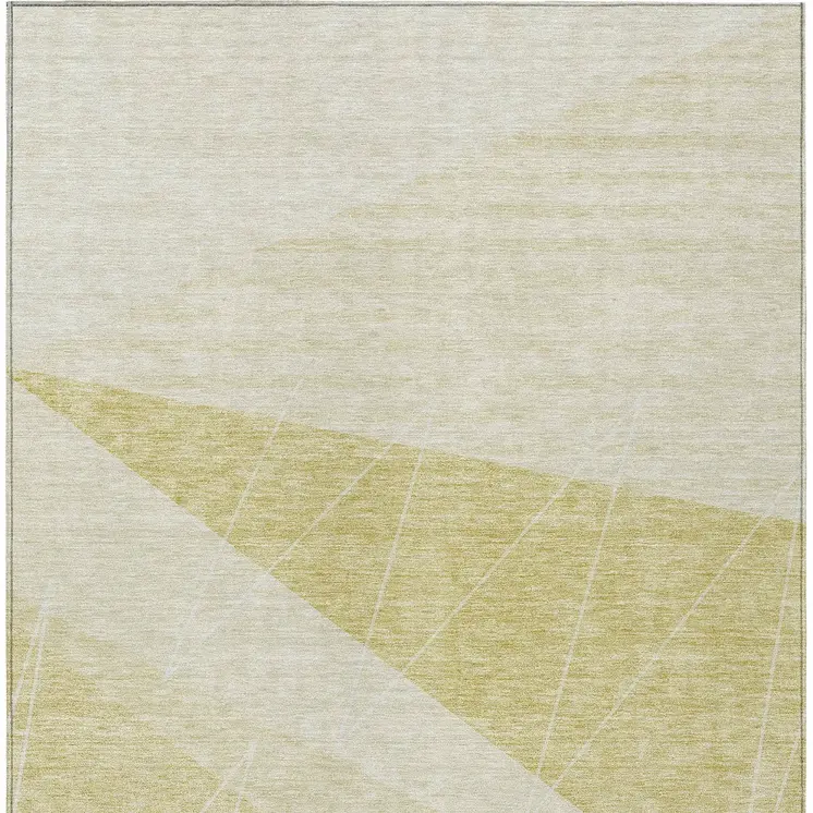 9' X 12' Wheat Gold And Ivory Geometric Washable Indoor Outdoor Area Rug
