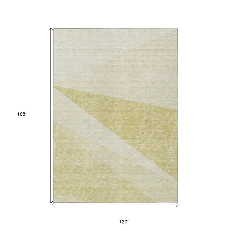 10' X 14' Wheat Gold And Ivory Geometric Washable Indoor Outdoor Area Rug