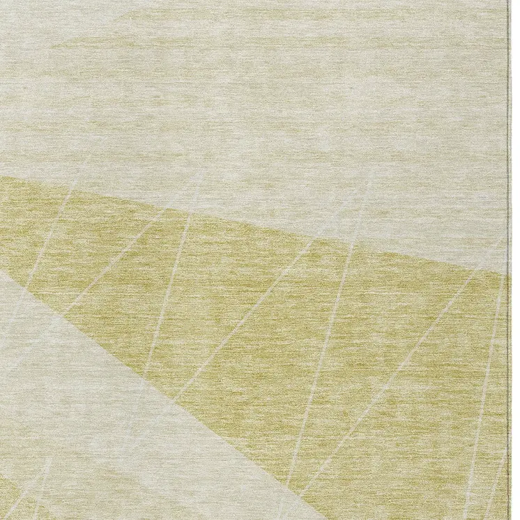 10' X 14' Wheat Gold And Ivory Geometric Washable Indoor Outdoor Area Rug