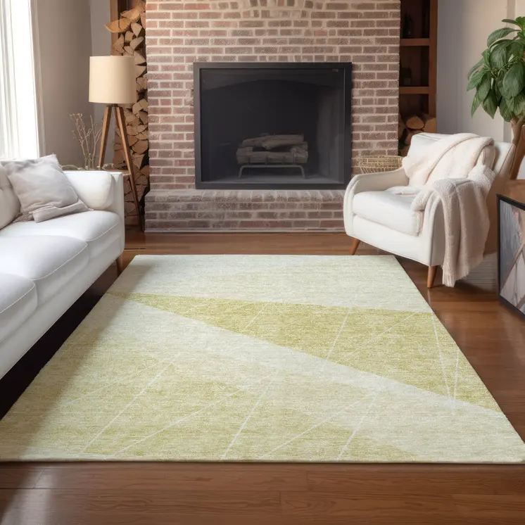 10' X 14' Wheat Gold And Ivory Geometric Washable Indoor Outdoor Area Rug
