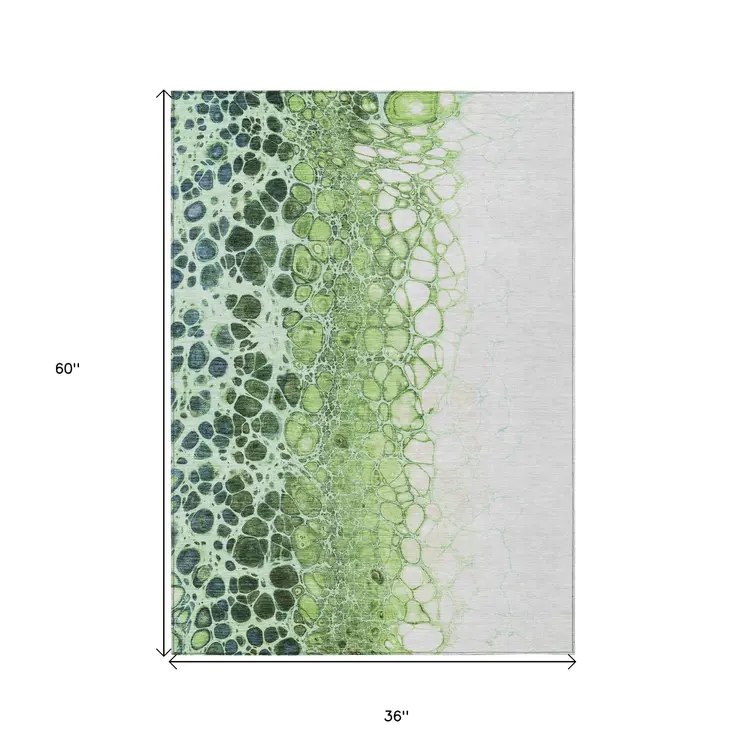 3' X 5' Green And Mint Green Abstract Washable Indoor Outdoor Area Rug